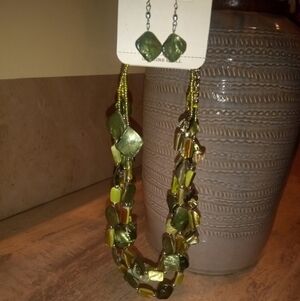 Sonoma Green and Lime Multi-Strand Beaded Necklace with Earrings